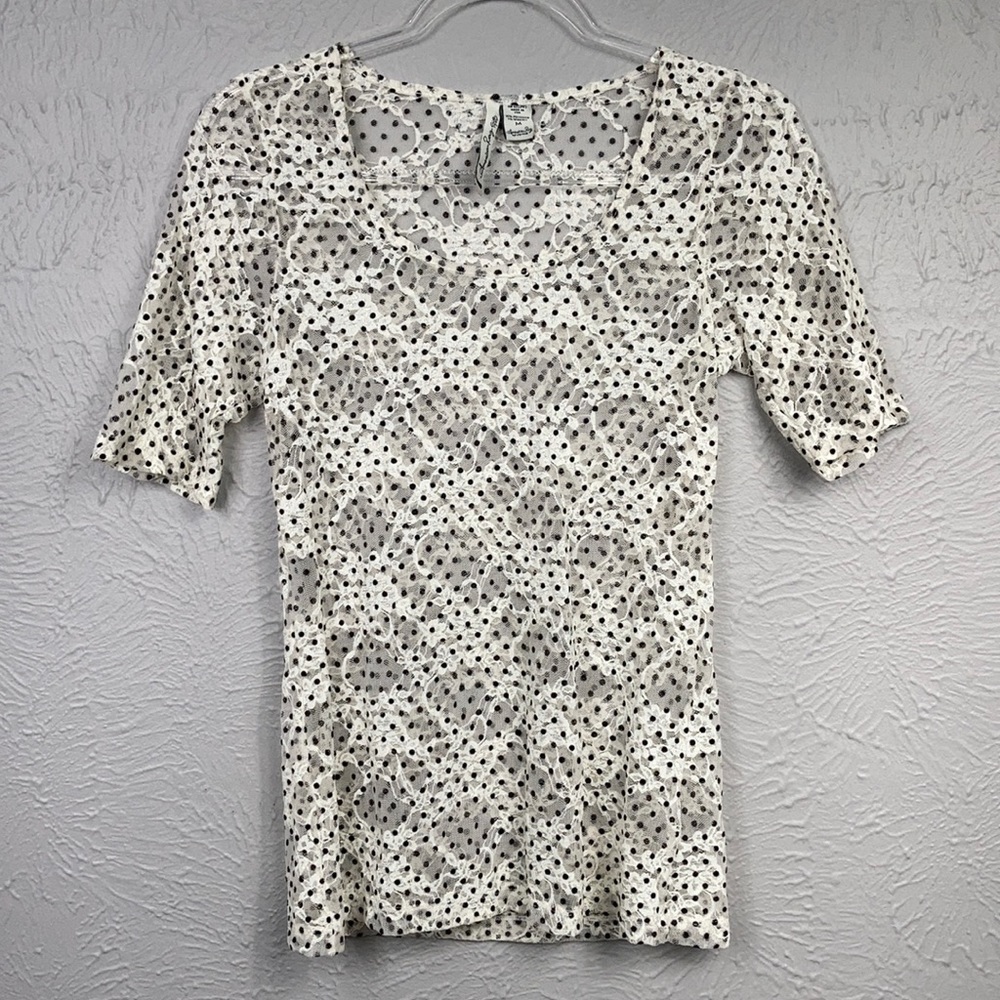 American Rag Cie Sheer Lace Polka Dot Top Size Med